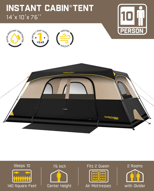FanttikOutdoor 8-Person Instant Cabin Tent – 60 Second Setup, Waterproof Rainfly & Windproof, Large Family Camping Tent with Carry Bag