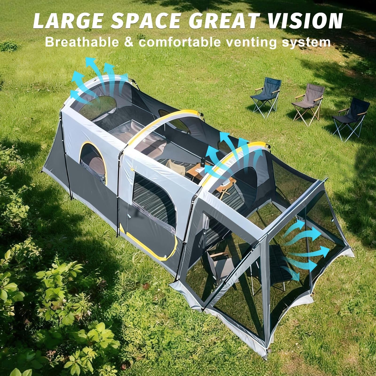 8-Person Waterproof Tunnel Tent with Screened Porch – Extra Large Family Camping Tent 20' x 9', Cabin Style, Rain Fly Included