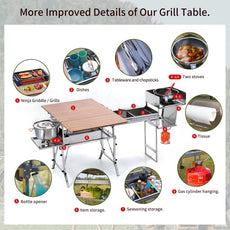 D881 Mobile Camp Kitchen – Folding Stainless Steel Cooking Station for Blackstone & RV