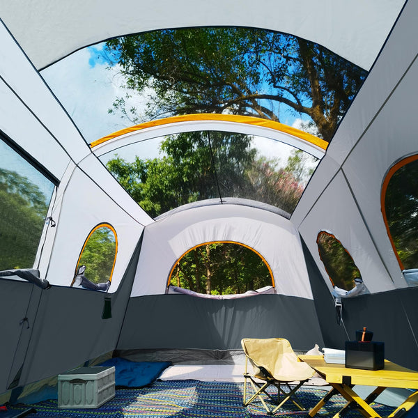 8-Person Waterproof Tunnel Tent with Screened Porch – Extra Large Family Camping Tent 20' x 9', Cabin Style, Rain Fly Included