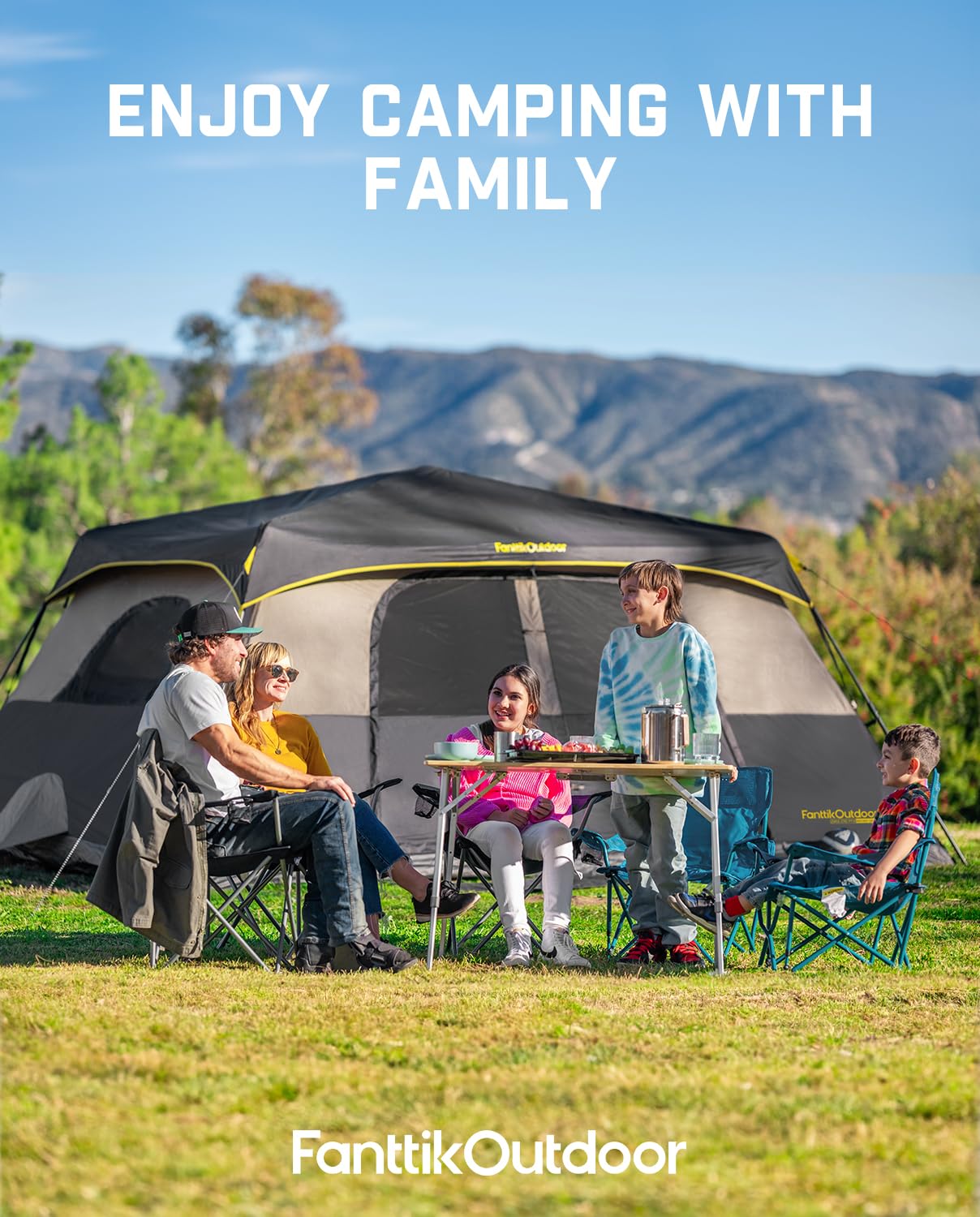 FanttikOutdoor 8-Person Instant Cabin Tent – 60 Second Setup, Waterproof Rainfly & Windproof, Large Family Camping Tent with Carry Bag